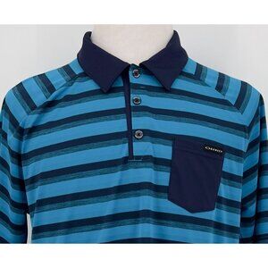 Oakley Men's Regular Fit Golf Polo Shirt L Large Blue & Navy Striped Polyester